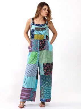 Women Patchwork Pocket Wide Leg Floral Romper Jumpsuit Mix
